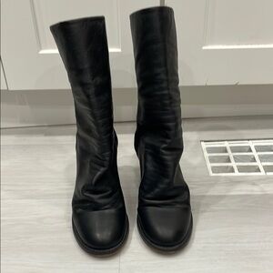 Free People Elle Block Heel Black Leather Boots Size 37